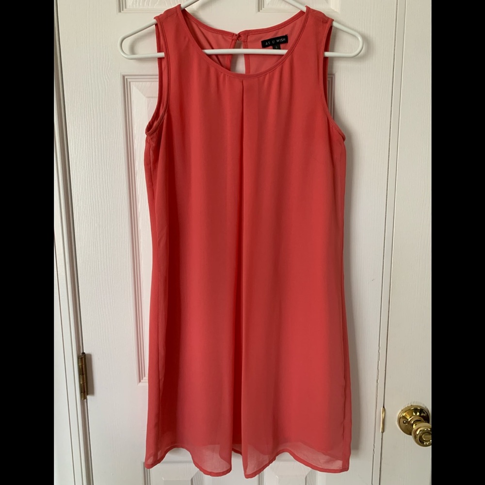 As U Wish Peachy Coral Pink Orange Sleeveless Tank Shift Dress Juniors Size S
